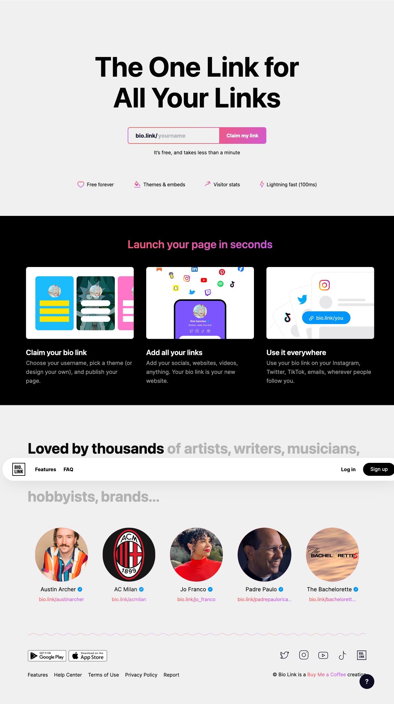 Bio Link landing page design