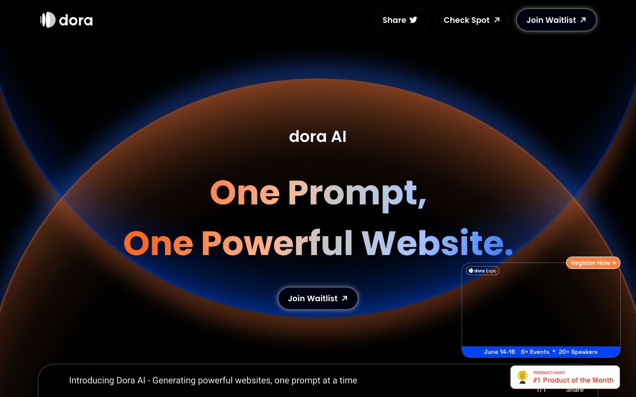 Dora AI landing page design