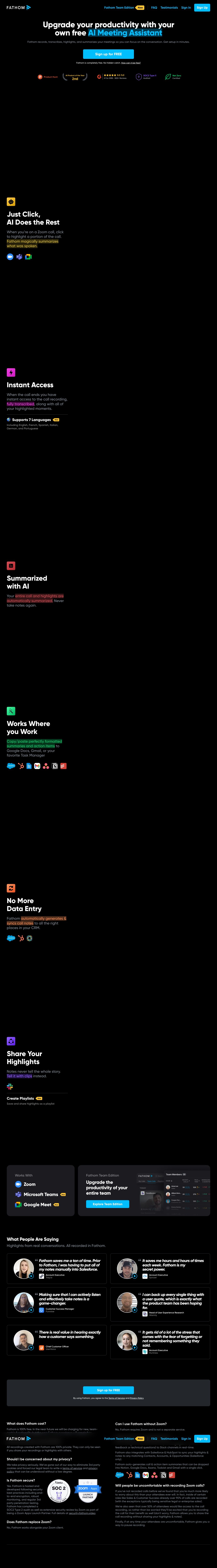 Fathom landing page design