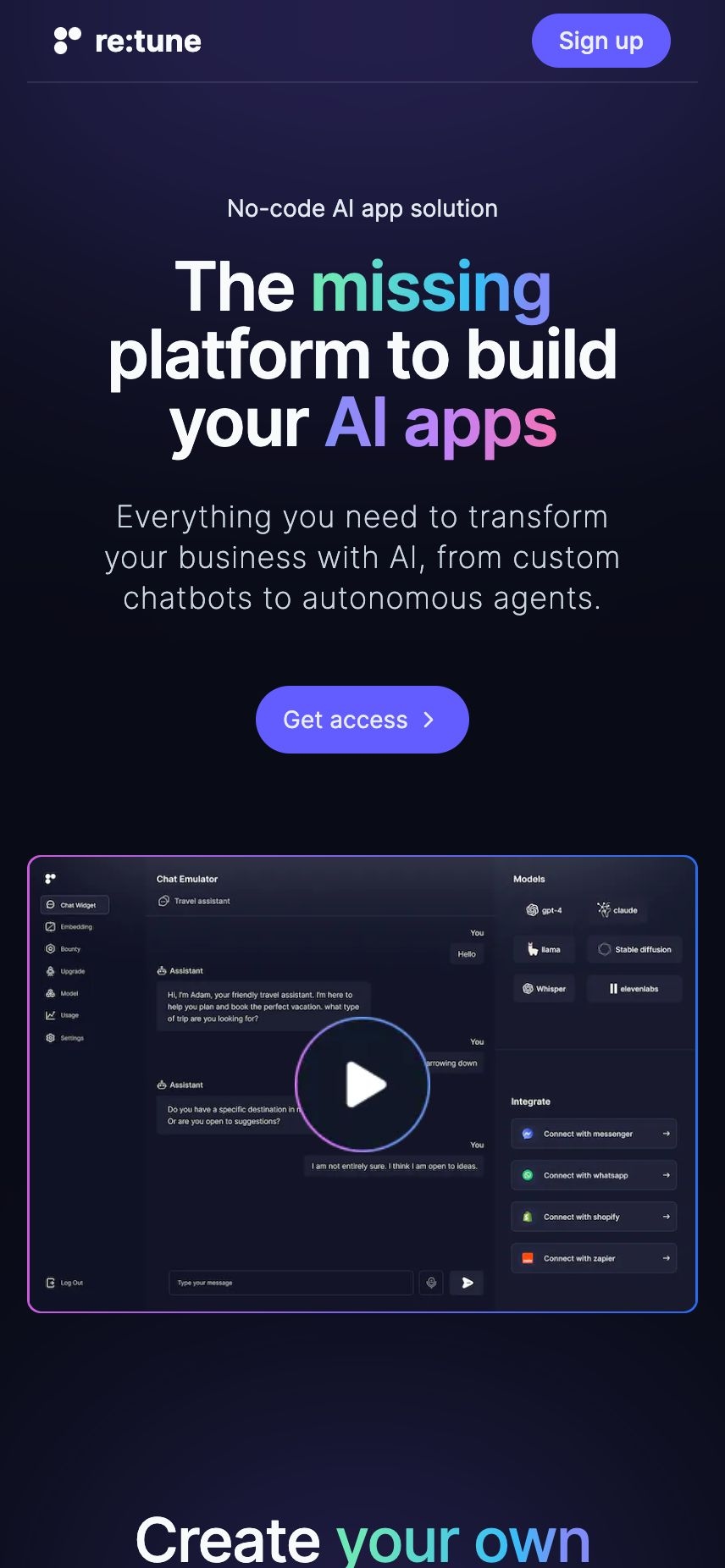 re:tune landing page design