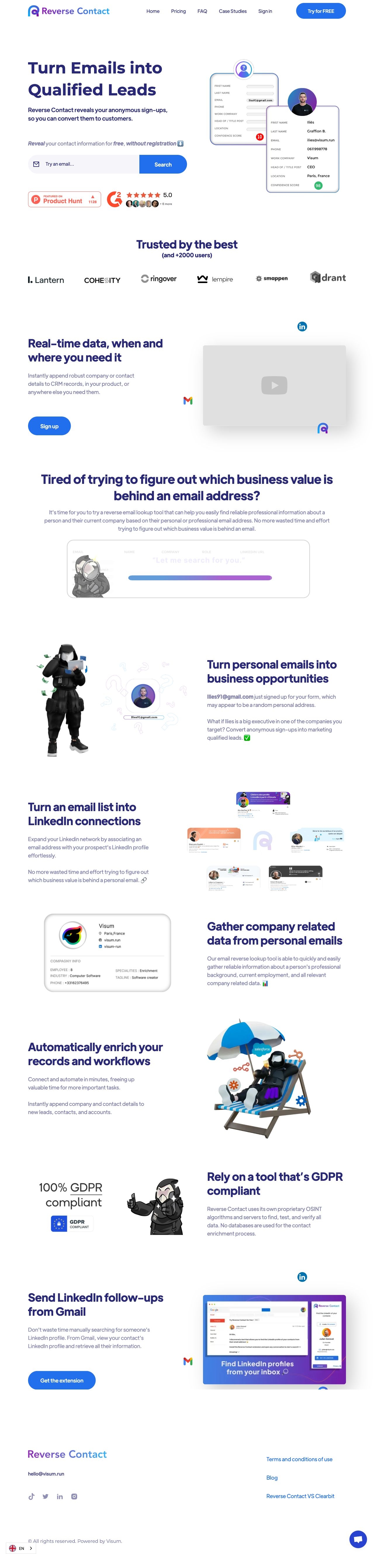 Reverse Contact landing page design