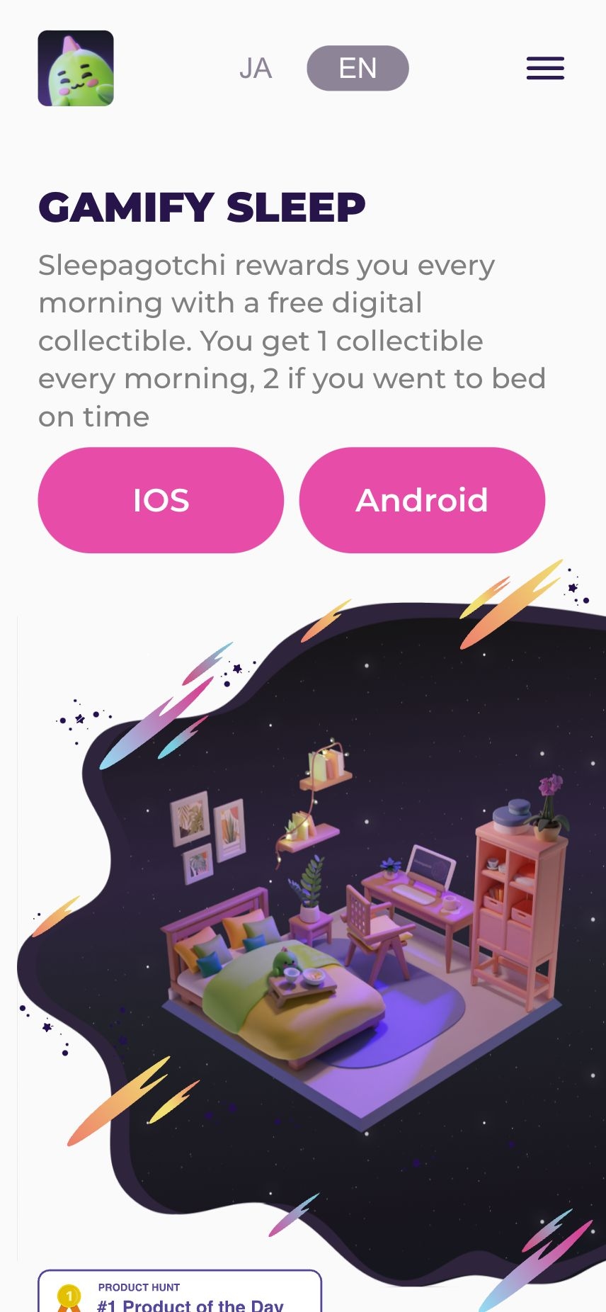 Sleepagotchi landing page design