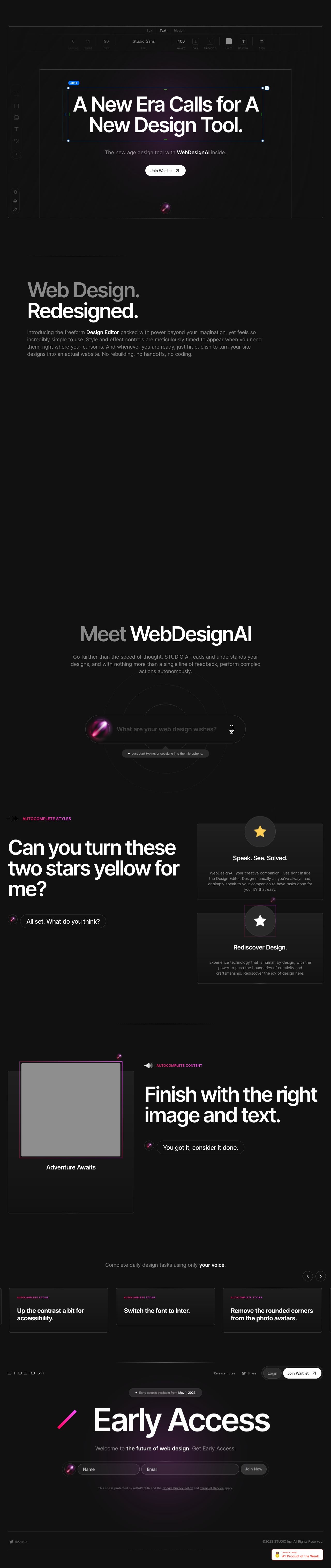 STUDIO AI landing page design