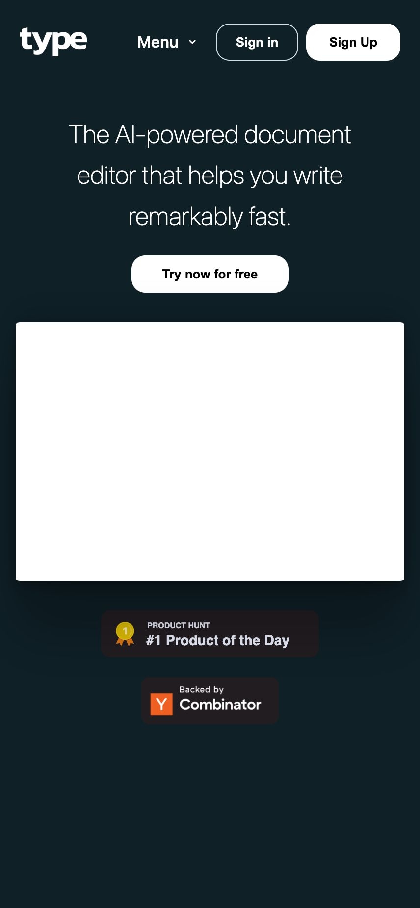 Type landing page design