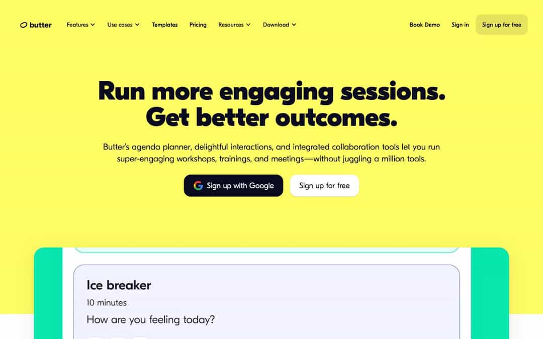 Butter landing page design