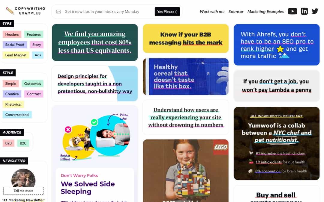 Copywriting Examples landing page design