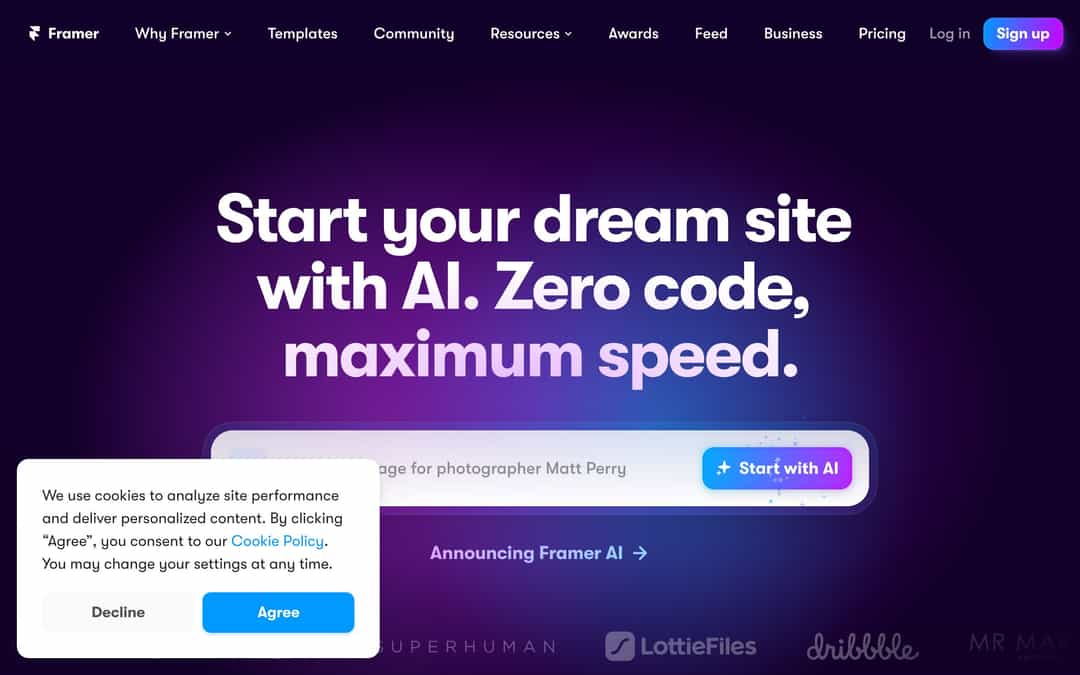 Framer landing page design