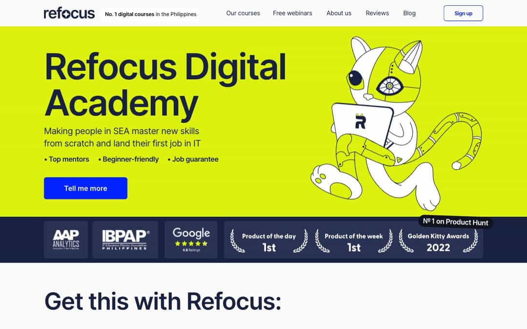 Refocus Digital Academy landing page design