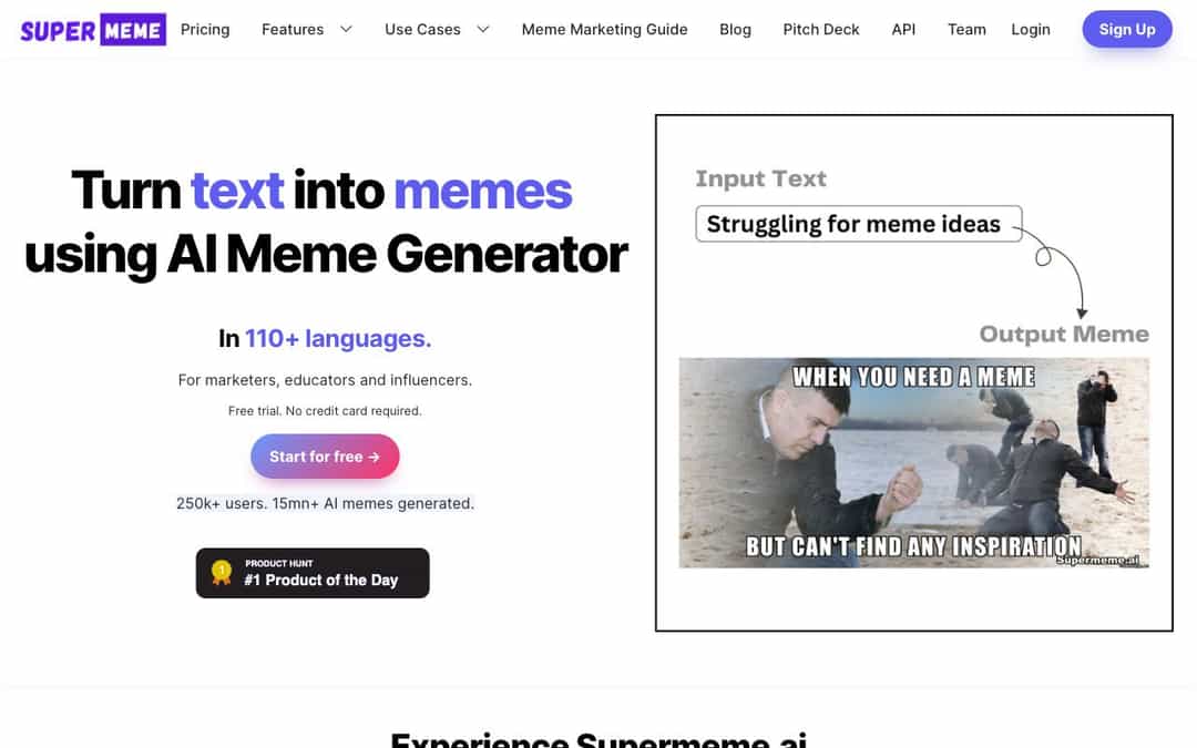 Supermeme.ai landing page design
