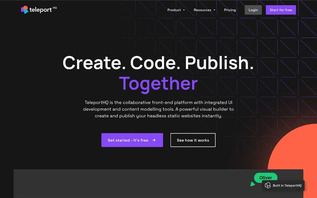 TeleportHQ landing page design