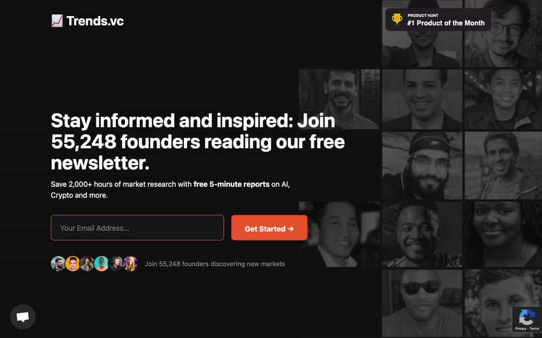 Trends.vc landing page design