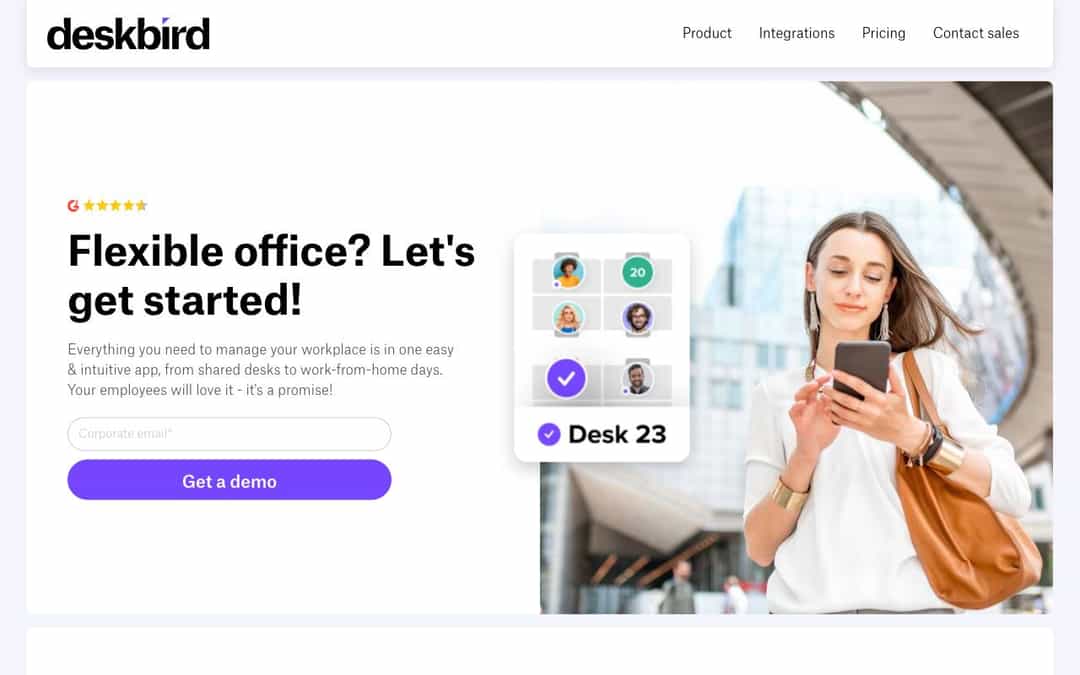DeskBird landing page design