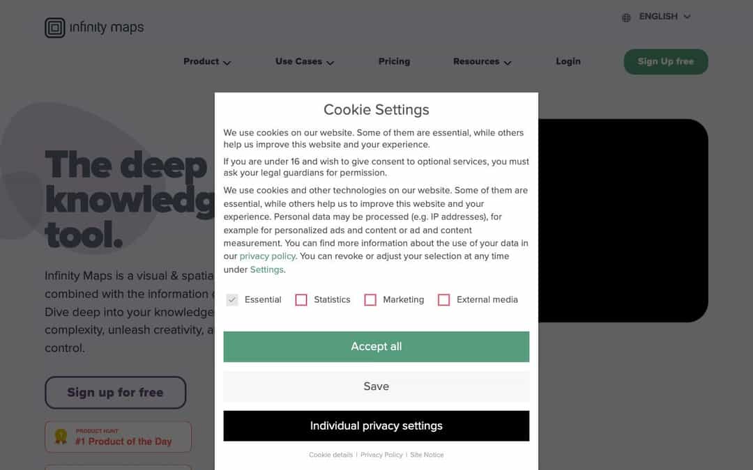 Visual & Spatial Knowledge Tool – Infinity Maps landing page design